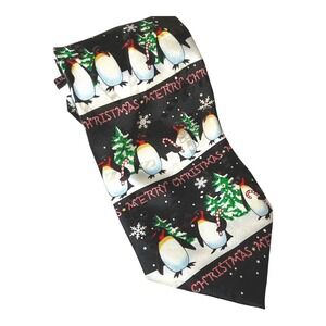 Yule Tie Greetings Hallmark Christmas Penguins w/ Candy Canes Black Neck Tie 59"